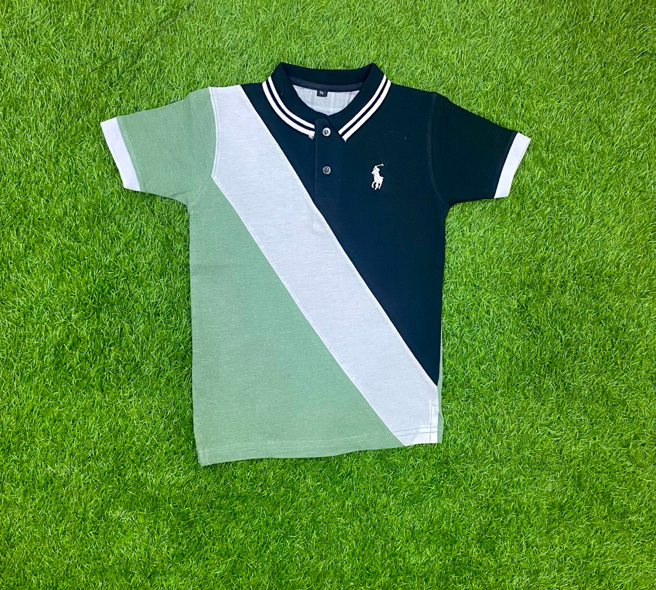 Light green, crisp white, and sleek black Polo Shirt