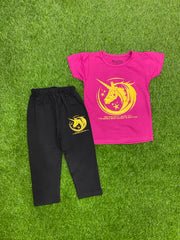 Dark Pink Unicorn  T-Shirt & Trouser Summer Duo Premium pair for Girls
