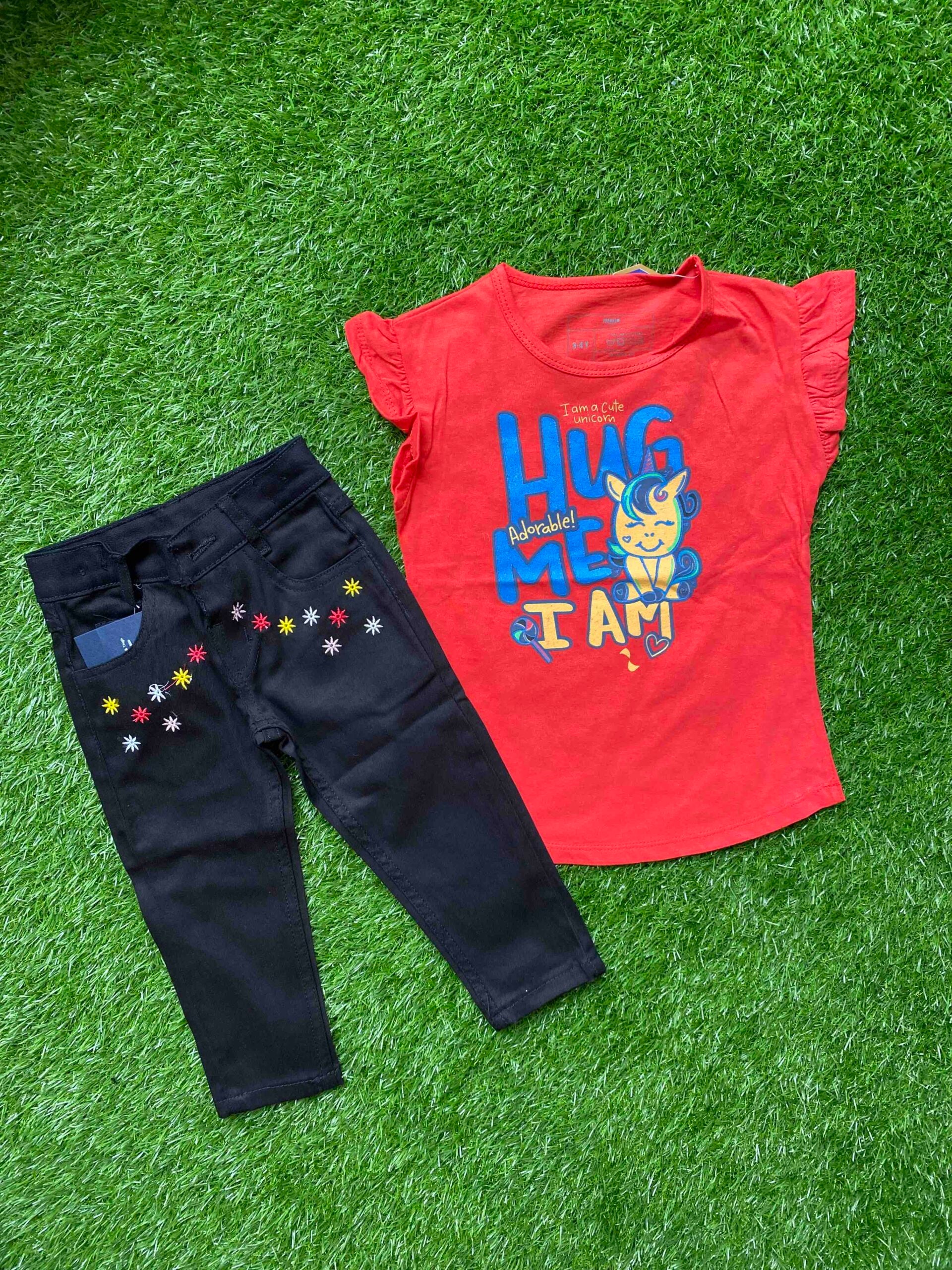 Radiant Ember - Orangish Red Shirt for Girls Paired with Black Jeans