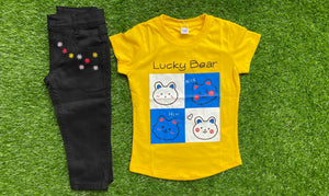 Lucky Bear - Yellow Shirt for Girls Paired with Black Jeans