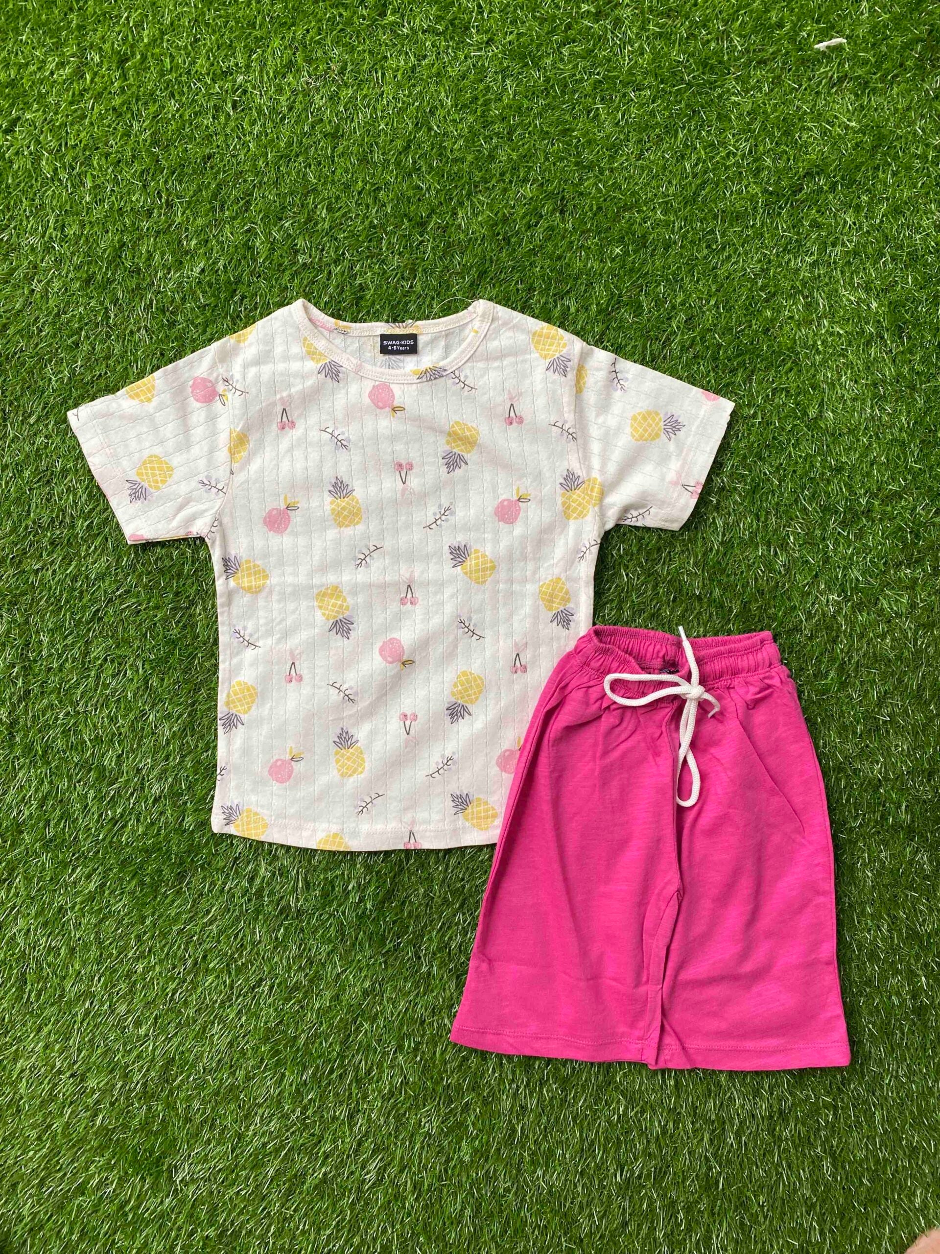 Pink Delight - White Shirt with Pink Shorts for Girls
