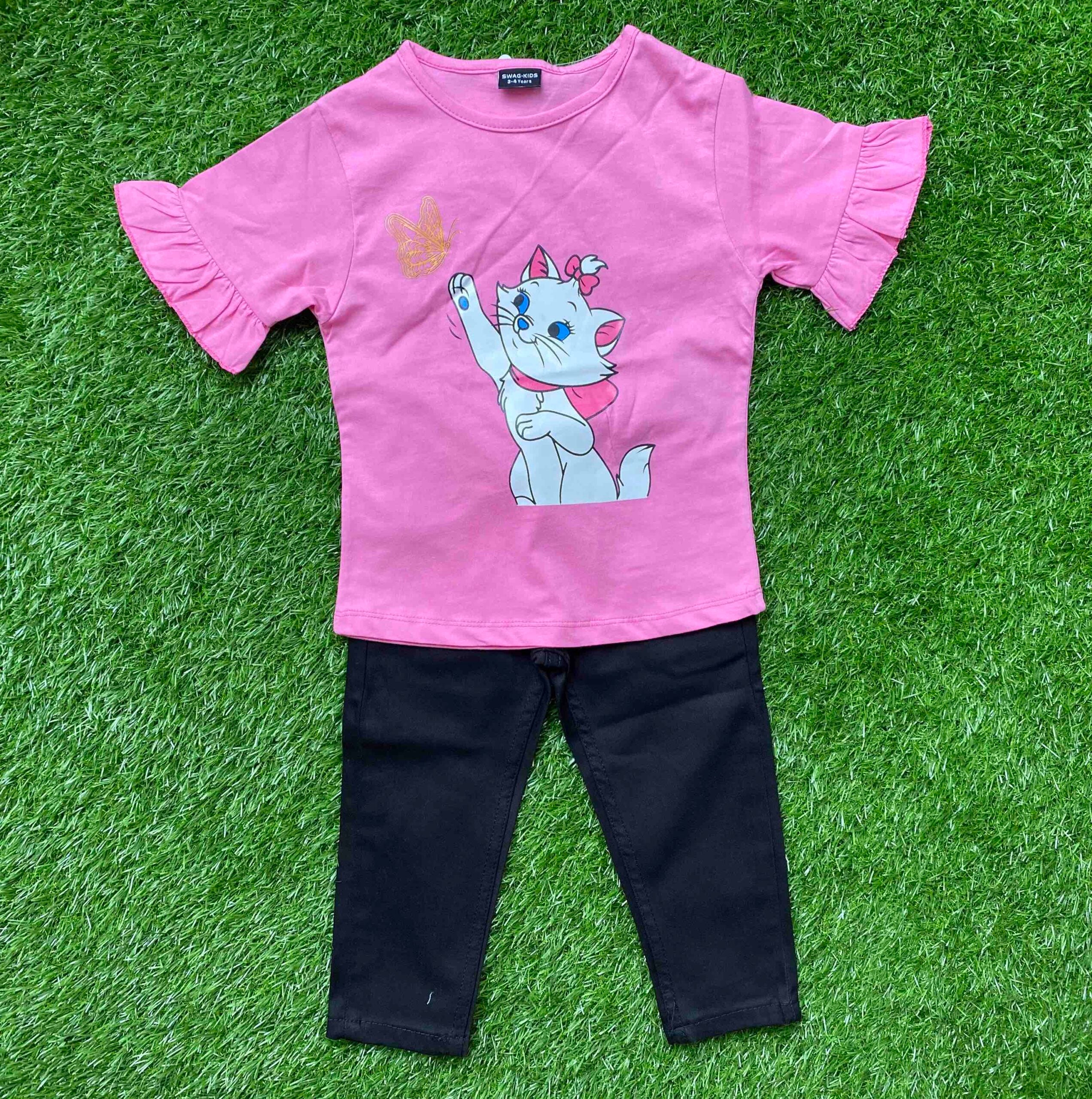 Whiskers and Pink - Stylish Pink Shirt Paired with Black Jeans