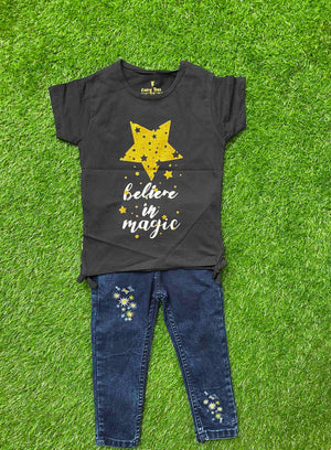 Stardust Dreams - Black Shirt Paired with Blue Jeans for girls