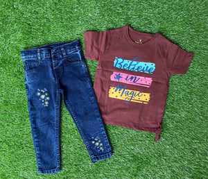 Enchanting Tones - Chocolate Brown Shirt Paired with Blue Jeans