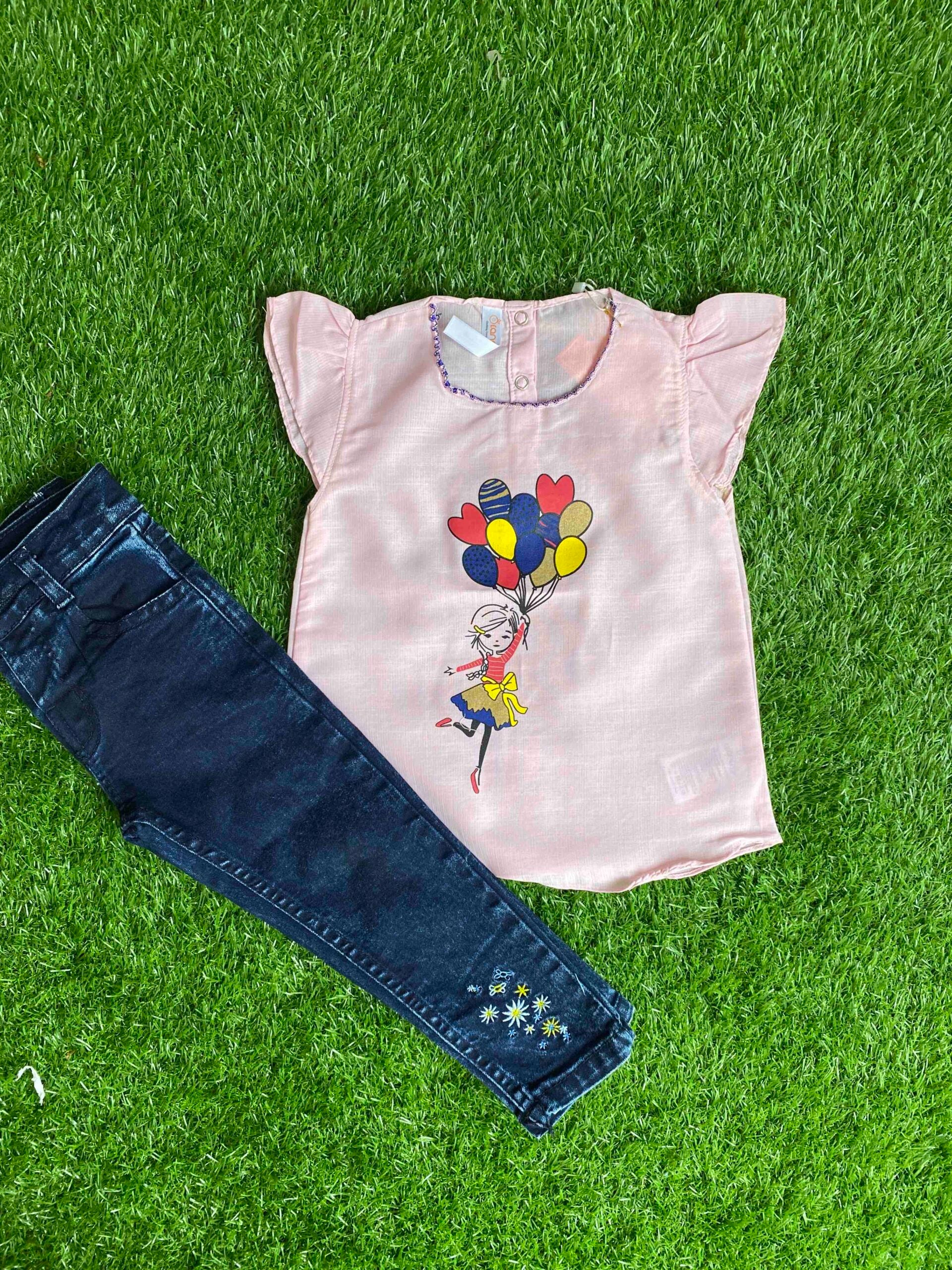 Blushing Balloons- Pink Top Girls Paired with Black Jeans