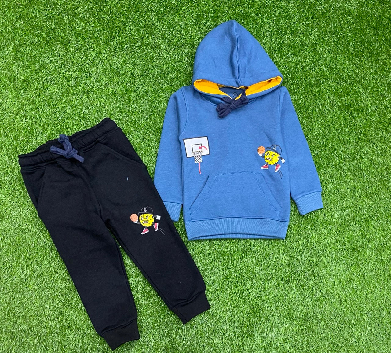 Greyish Blue  Mustard Basket ball 🏀 || Hoodies Winter Tracksuits || Over FLEECE || Two sides pockets