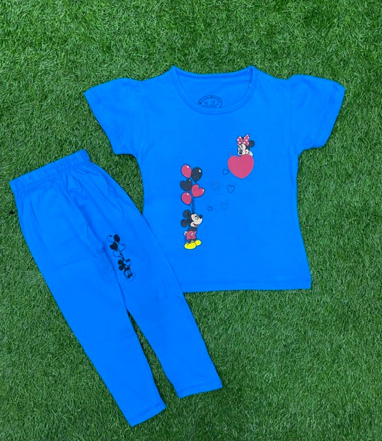 Bright Blue Small Mickey giving hearts to Minnie mouse Trendy Summer Set