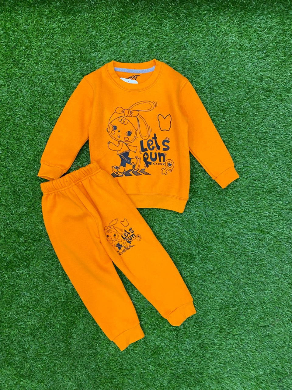 Let's Run Cute Girl Beautiful Orange Winter Set Soft Winter Fabric