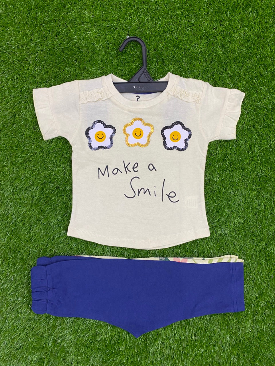 Sparkling Smile White Glitter Flower Summer T-Shirt & Trousers Set