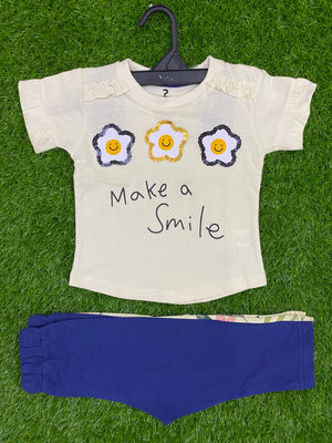 Sparkling Smile White Glitter Flower Summer T-Shirt & Trousers Set