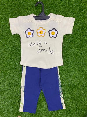 Sparkling Smile White Glitter Flower Summer T-Shirt & Trousers Set