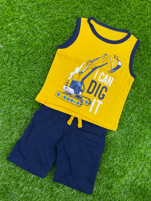 Name: Mustard and Navy Blue Sando Sleeveless Shirt and Short Set