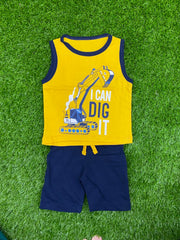 Name: Mustard and Navy Blue Sando Sleeveless Shirt and Short Set