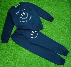 Kids Blue Sweatshirt & Jogger Set | Smiley Face Winter Outfit