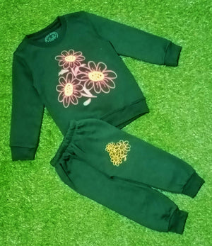 Kids Dark Green Sweatshirt & Jogger Set |Winter Outfit for Girls
