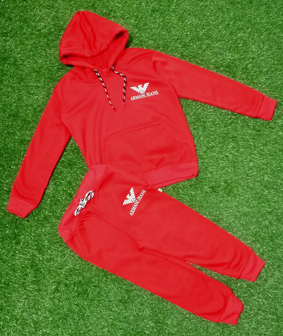 Kids Red Armani Hoodie & Jogger Set | Winter Tracksuit for Boys & Girls