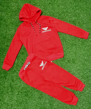 Kids Red Armani Hoodie & Jogger Set | Winter Tracksuit for Boys & Girls