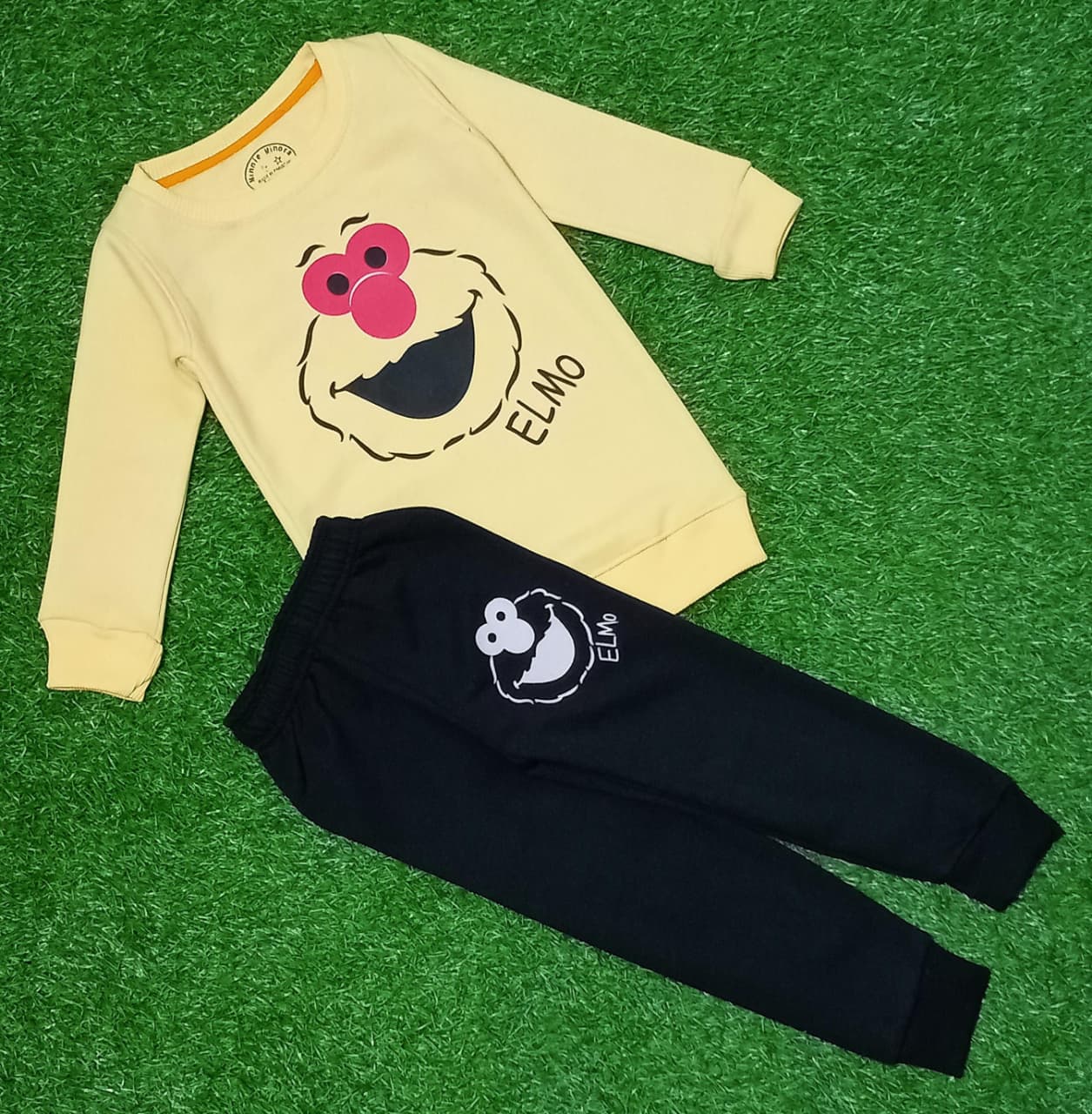 Kids Yellow Elmo Sweatshirt & Black Jogger Set | Winter Outfit for Boys & Girls