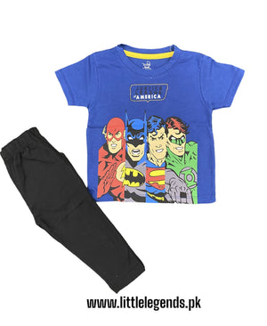 Justice League America Blue T-Shirt & Trouser Set