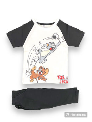 Tom and Jerry White and Black T-Shirt & Trouser Set