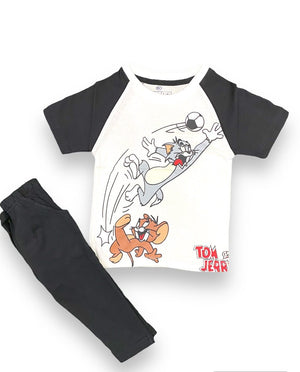 Tom and Jerry White and Black T-Shirt & Trouser Set