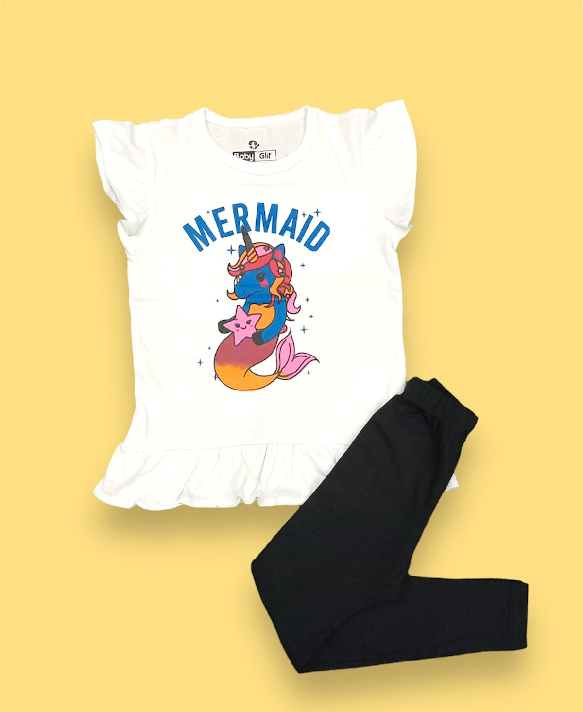Sparkling Seashell Girl's Little Mermaid Top with Tight Set