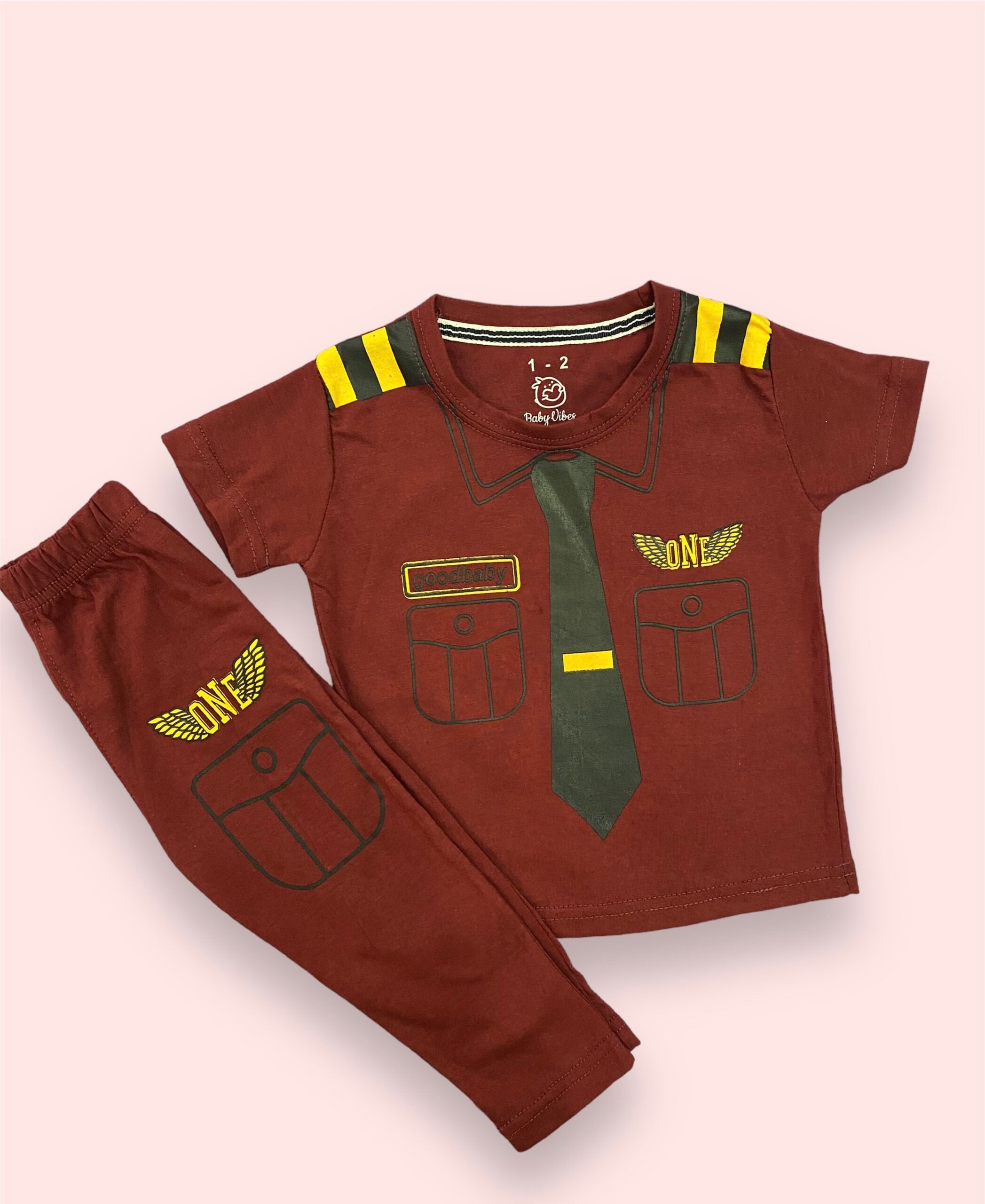 Classic Maroon Navy Set - Boys' Shorts and Top Ensemble