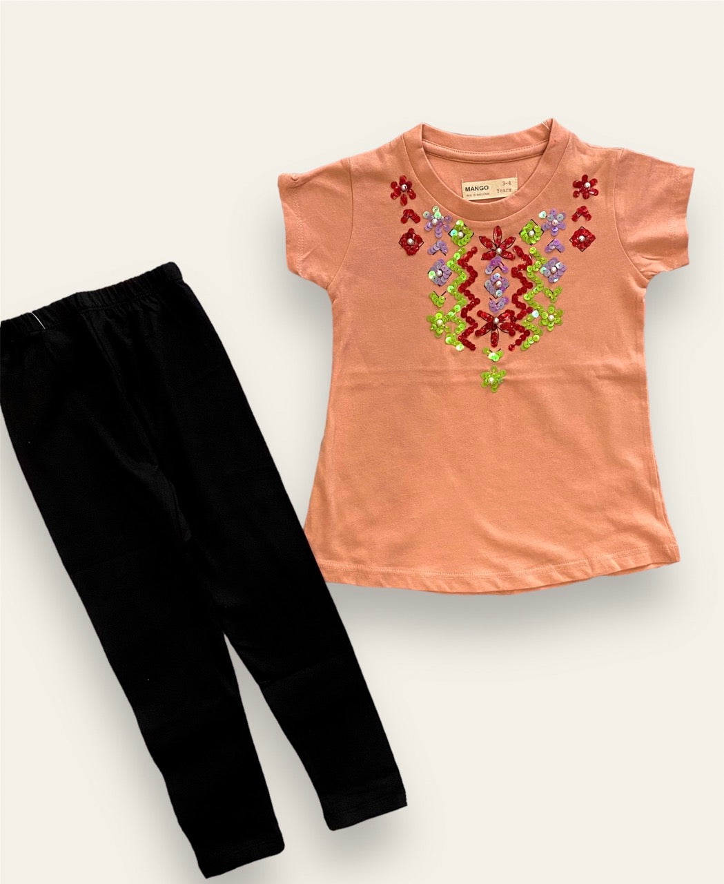 Sequin Spark Peach Orange Top & Tights Set