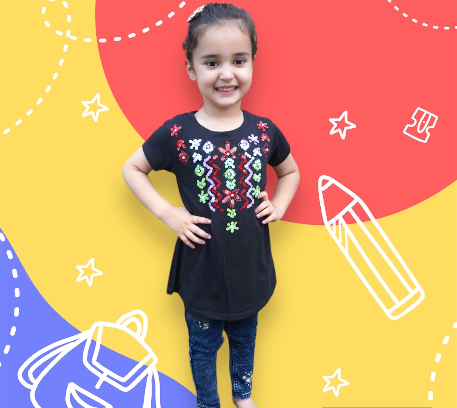 Midnight Gems - Black Shirt with Beads Paired with Premium Quality Blue Jeans