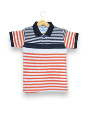 Striped Collar Summer Polo Shirt (Orange Black & White)