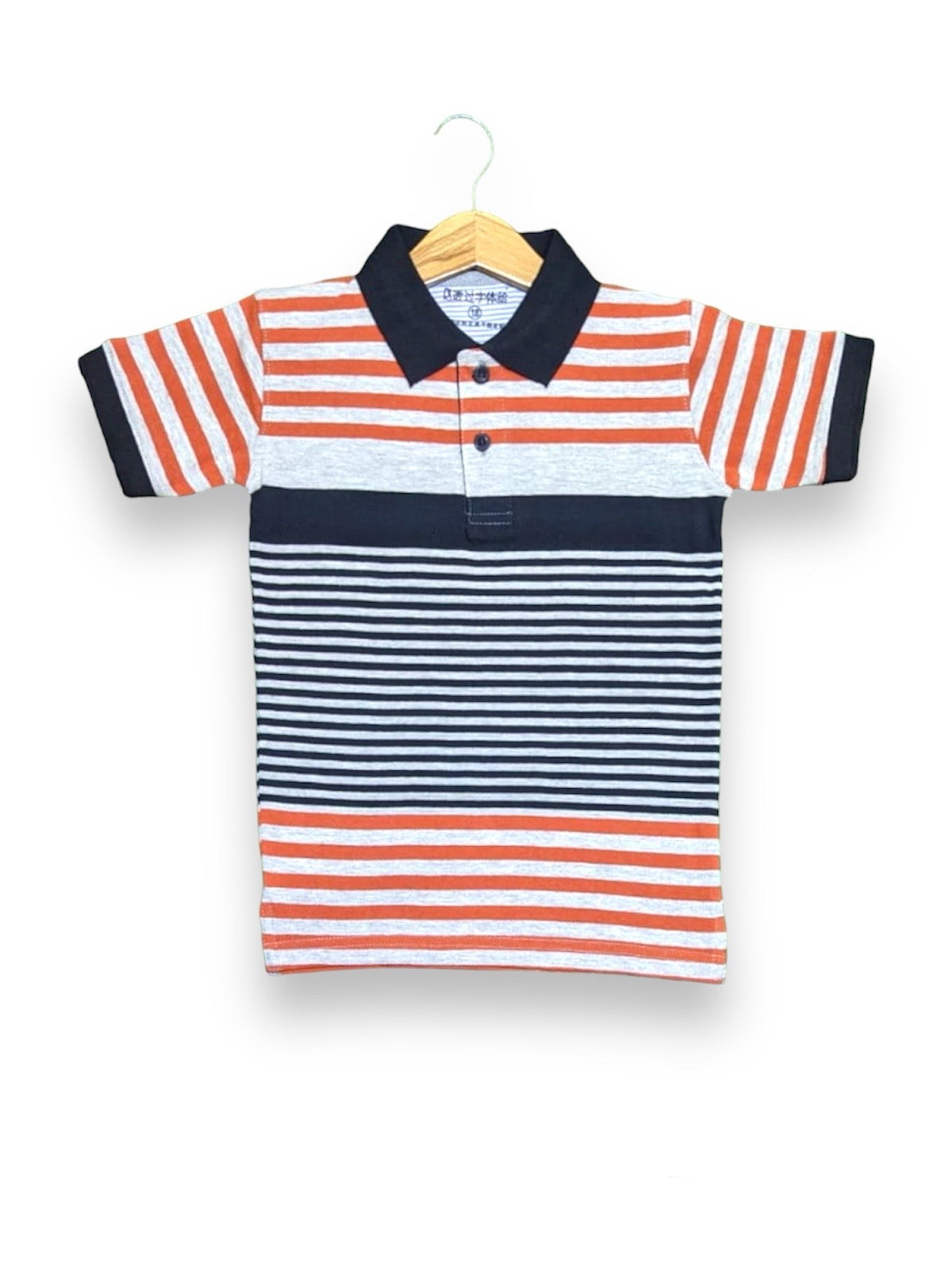 Striped Collar Summer Polo Shirt (Black & Orange)