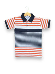 Striped Collar Summer Polo Shirt (Black & Orange)