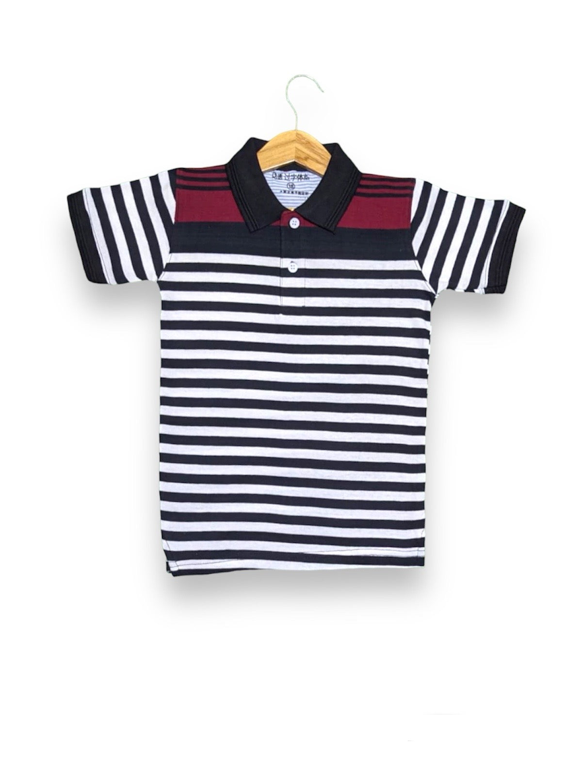 Striped Collar Summer Polo Shirt (Black & Maroon)