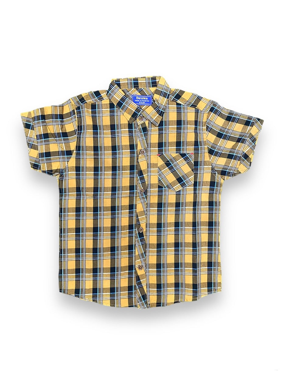 Light Brown and Black Check Formal Half Sleeve Shirt for Boy
