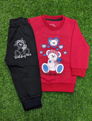 Cute Bear|| With all my Heart || Red and Black  Beautiful Winter Set Soft Winter Fabric