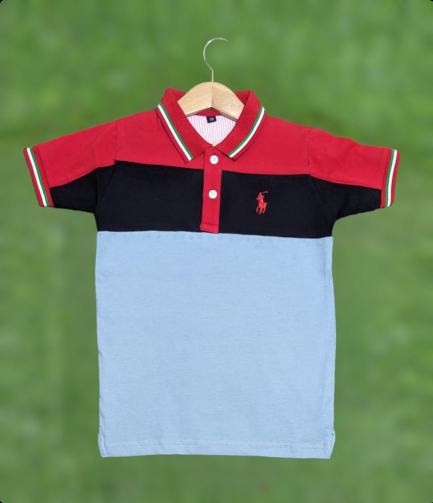 Red, Crisp Black, and Light Blue Polo Shirt