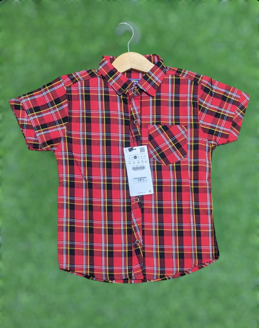 Red and Black Check Formal Half Sleeve Shirt for Boys