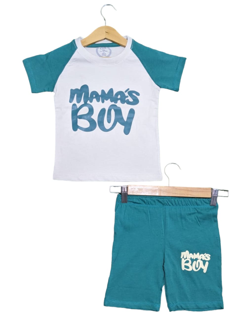 Mamas Boy Green & White Summer Set