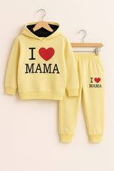 Kids I Love Mama Tracksuit – Yellow Hoodie & Jogger Pants Set