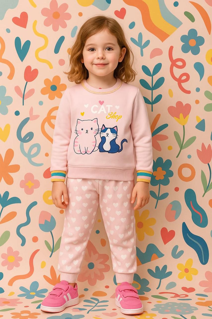 Girls Cat Print  Winter Tracksuit