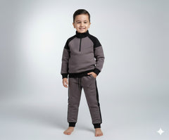 Boys Grey & Black Half-Zip Tracksuit | Stylish Winter Outfit
