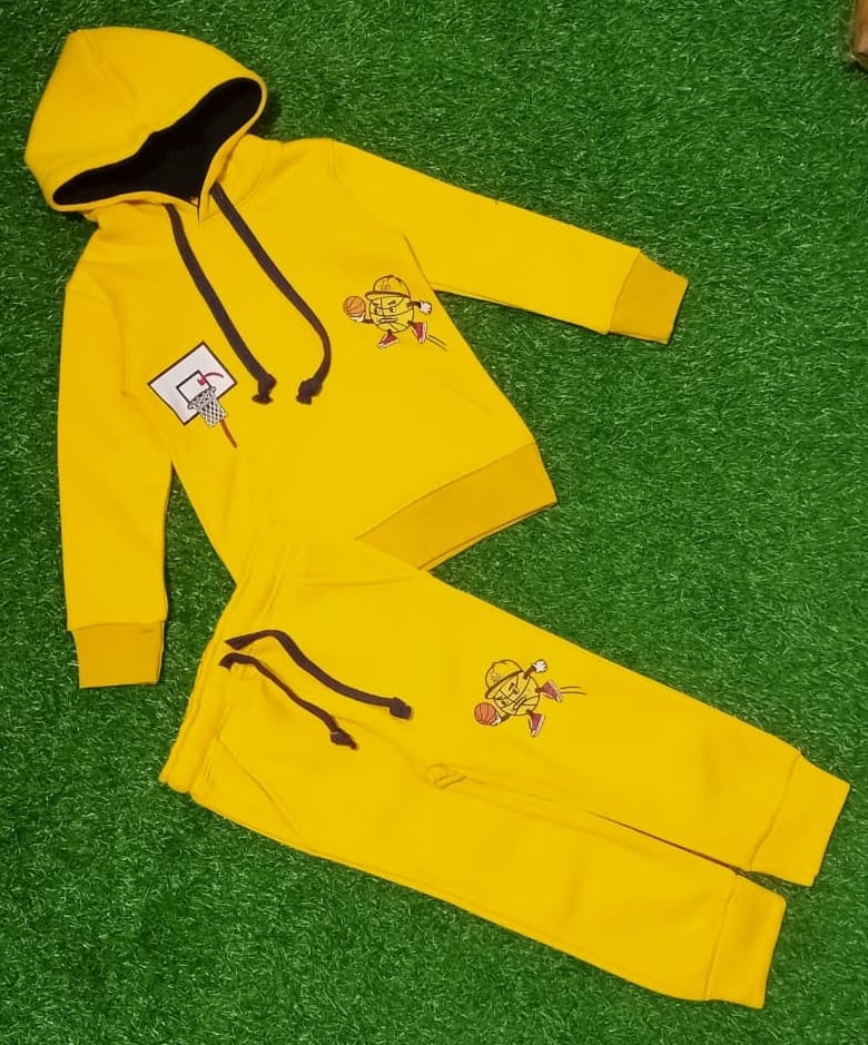 Yellow Basket ball 🏀 || Hoodies Winter Tracksuits || Over FLEECE || Two sides pockets
