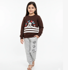 Kids Mickey Mouse Sweatshirt & Jogger Set | Brown & Grey Winter Outfit for Boys & Girls
