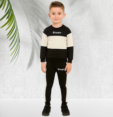Boys Sweatshirt | Black & Beige Color Block Outfit | Winter Casual Wear