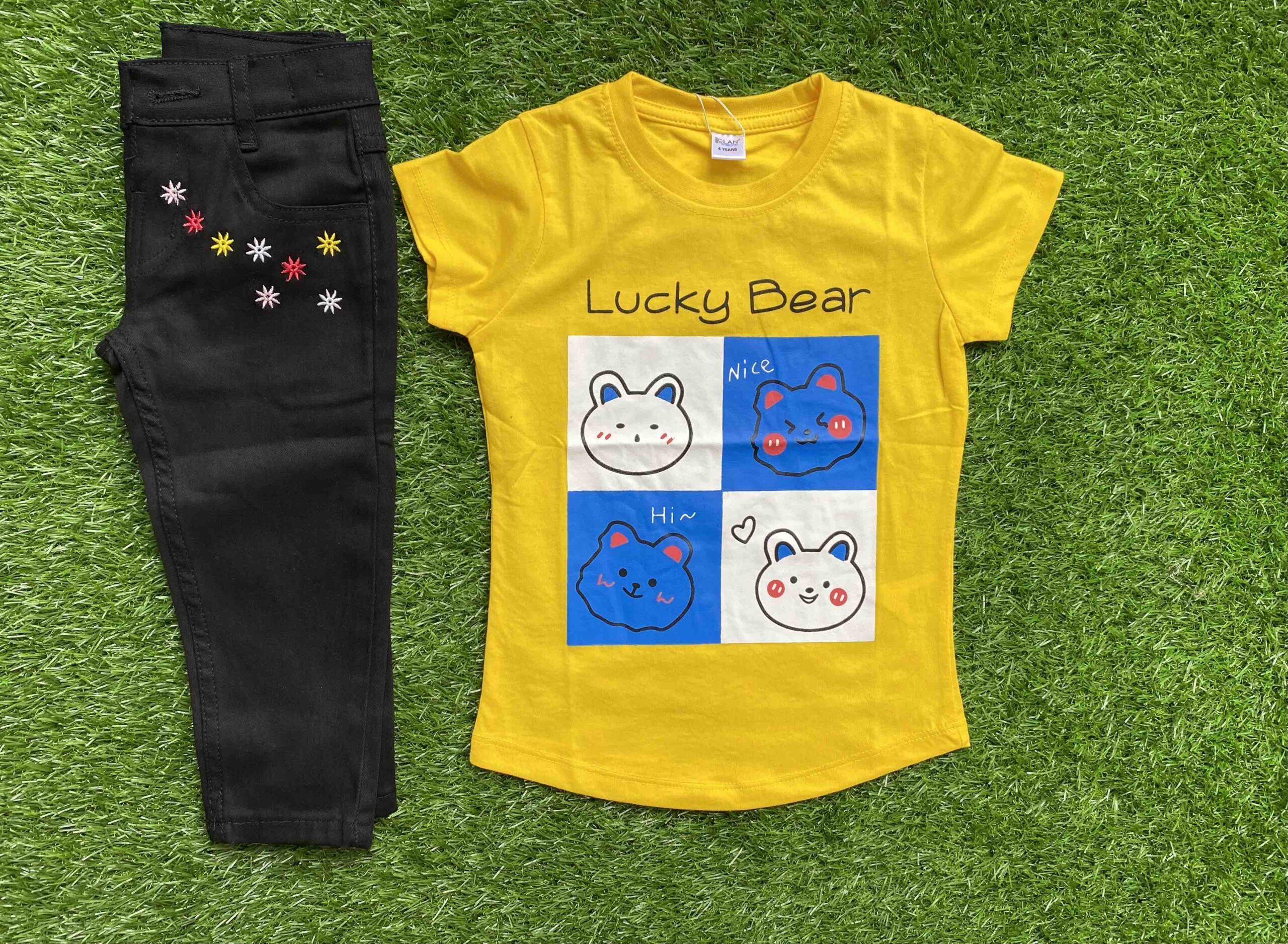 Lucky Bear – Yellow Shirt for Girls Paired with Black Jeans → little legend